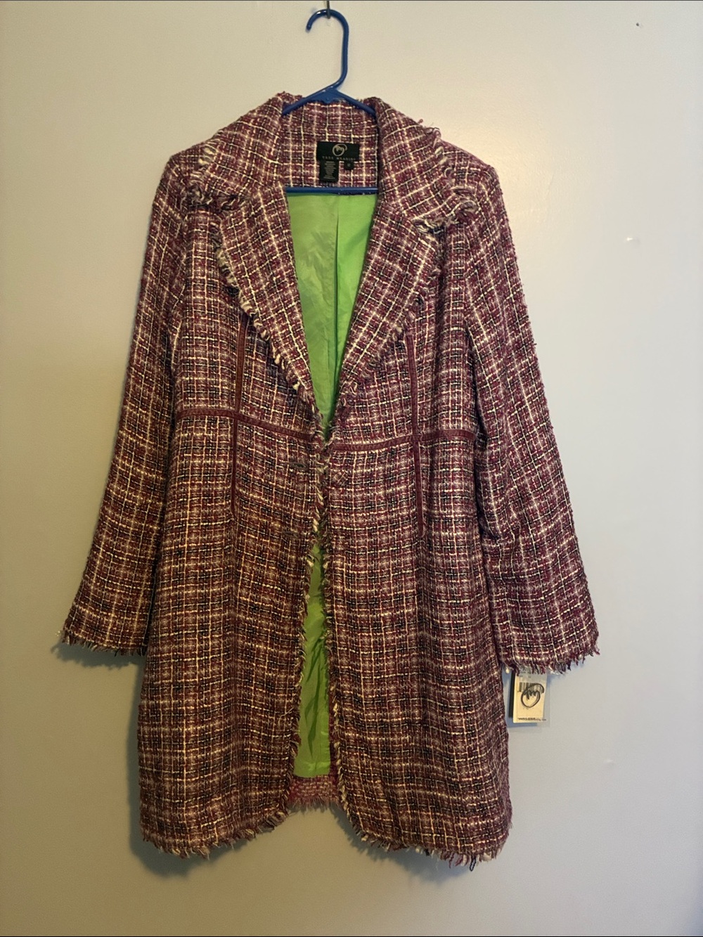 True Meaning Burgundy Tweed Coat with Green Lining in